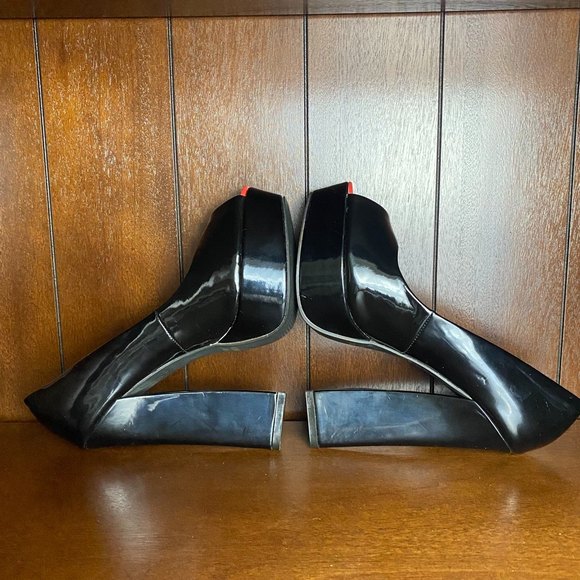 Bonnibel Peep Toe Platform Heels Size 6 Black Orange - Picture 6 of 8